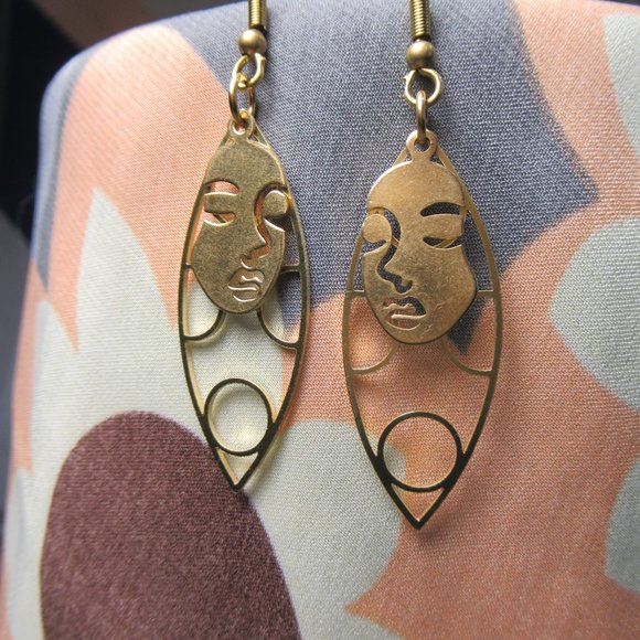 Dreaming Face Earrings, Mod Bubbles Golden Brass - Picture 4 of 6